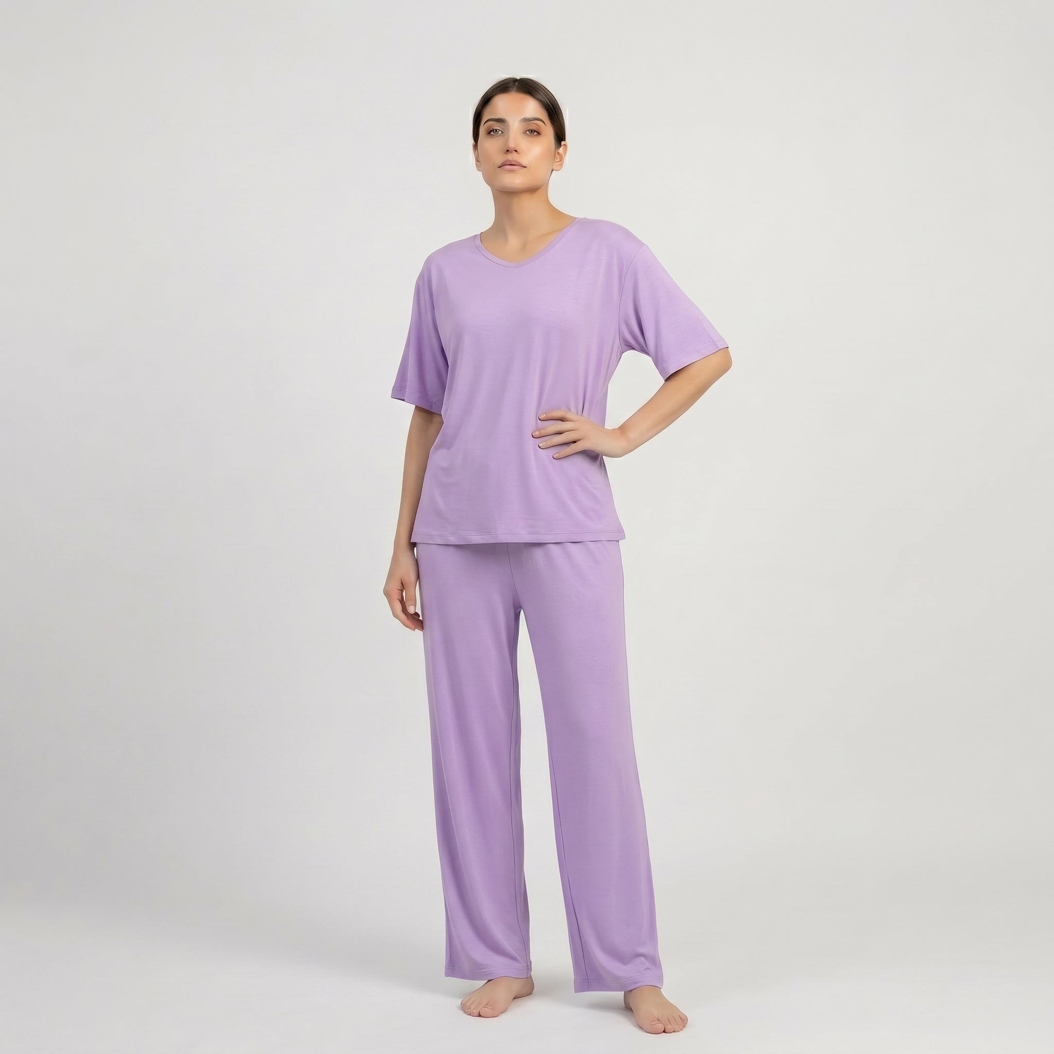 V-Neck Purple Palazzo