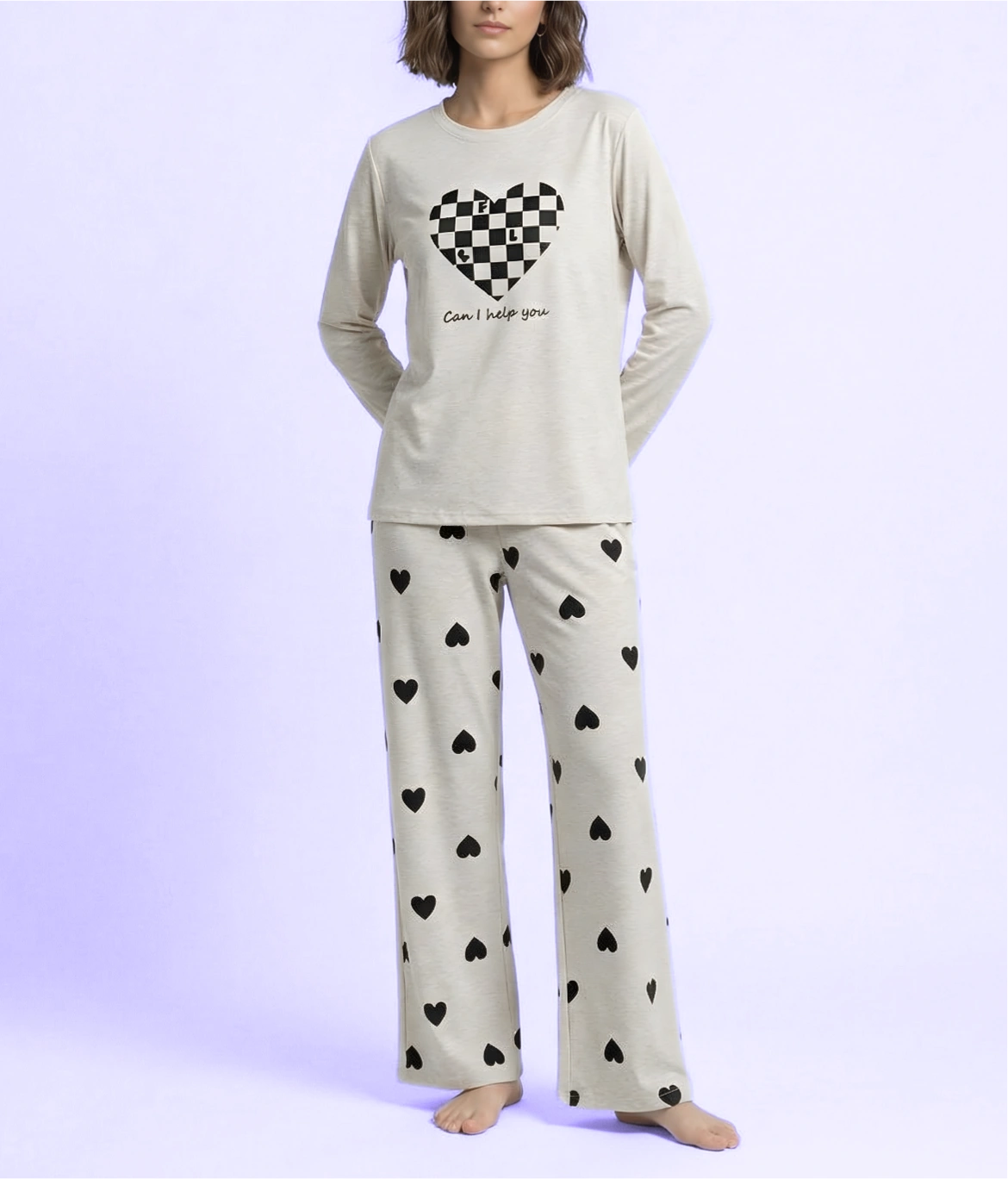 Grey Puzzle Heart Print  Nightwear