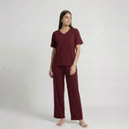 V-Neck Maroon Palazzo