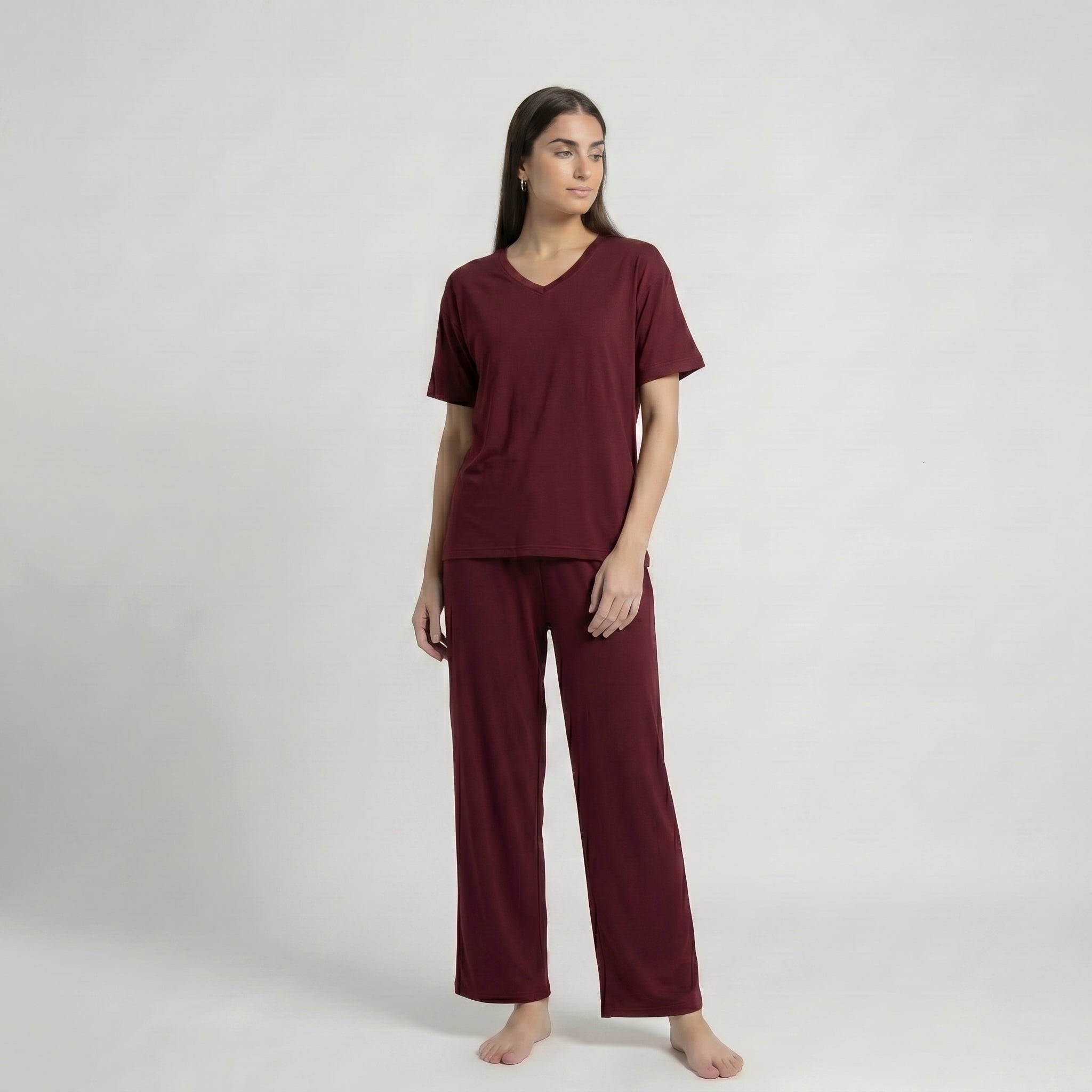 V-Neck Maroon Palazzo