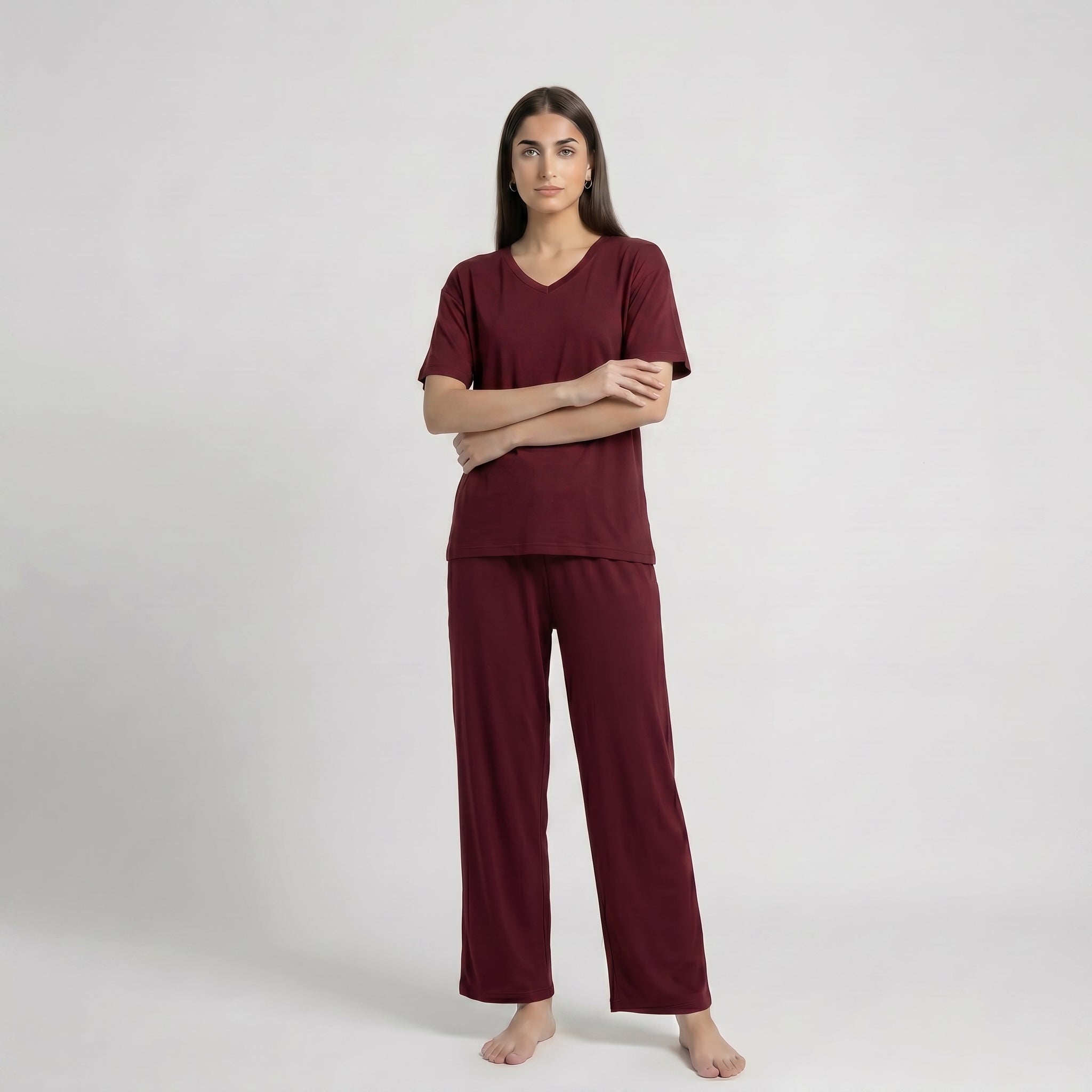 V-Neck Maroon Palazzo