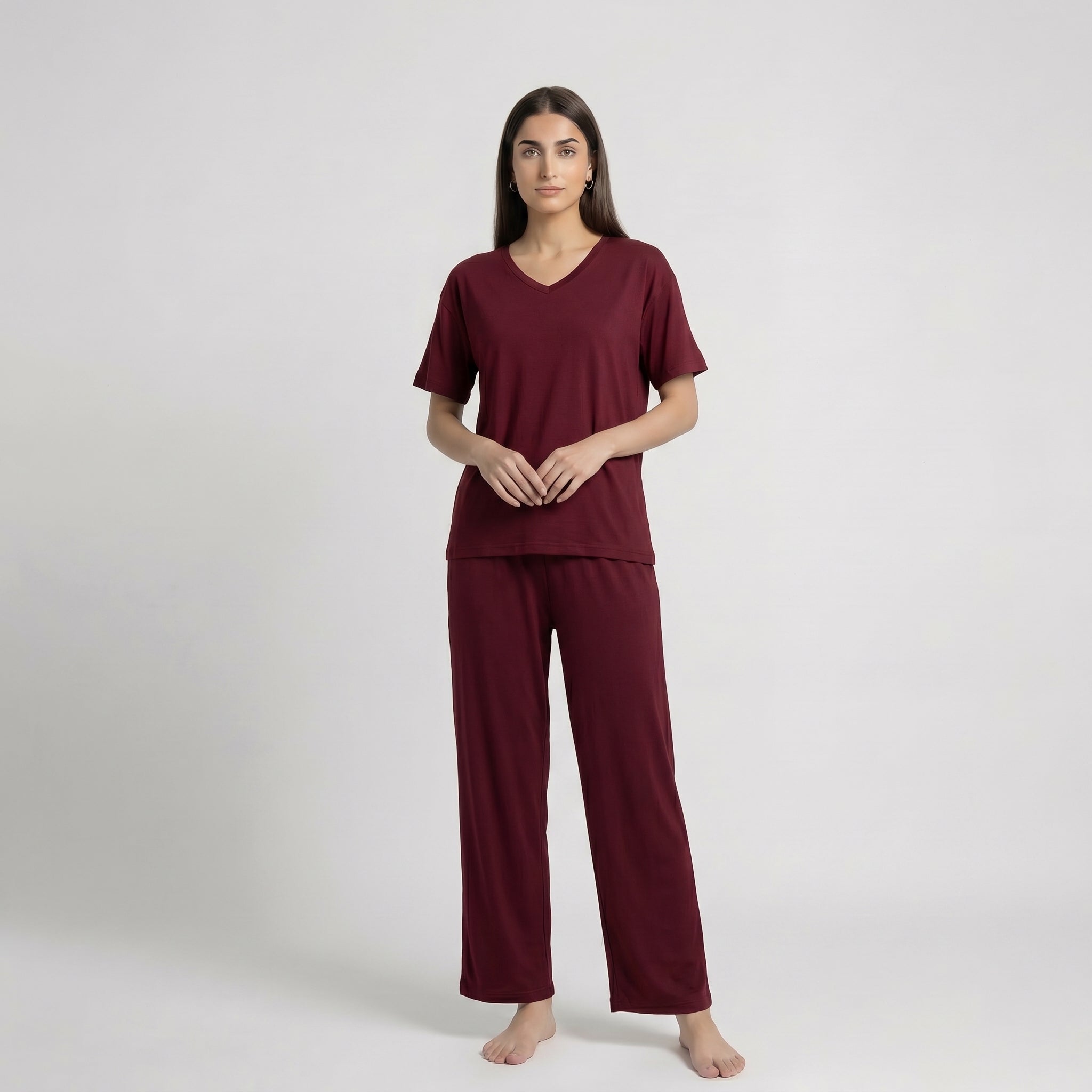 V-Neck Maroon Palazzo