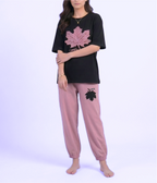 Pink Maple Leaf Casual Cotton Night Suit