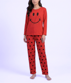 Red Smiley Print Pajama Night Suit