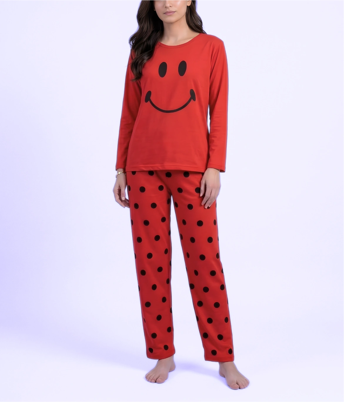 Red Smiley Print Pajama Night Suit