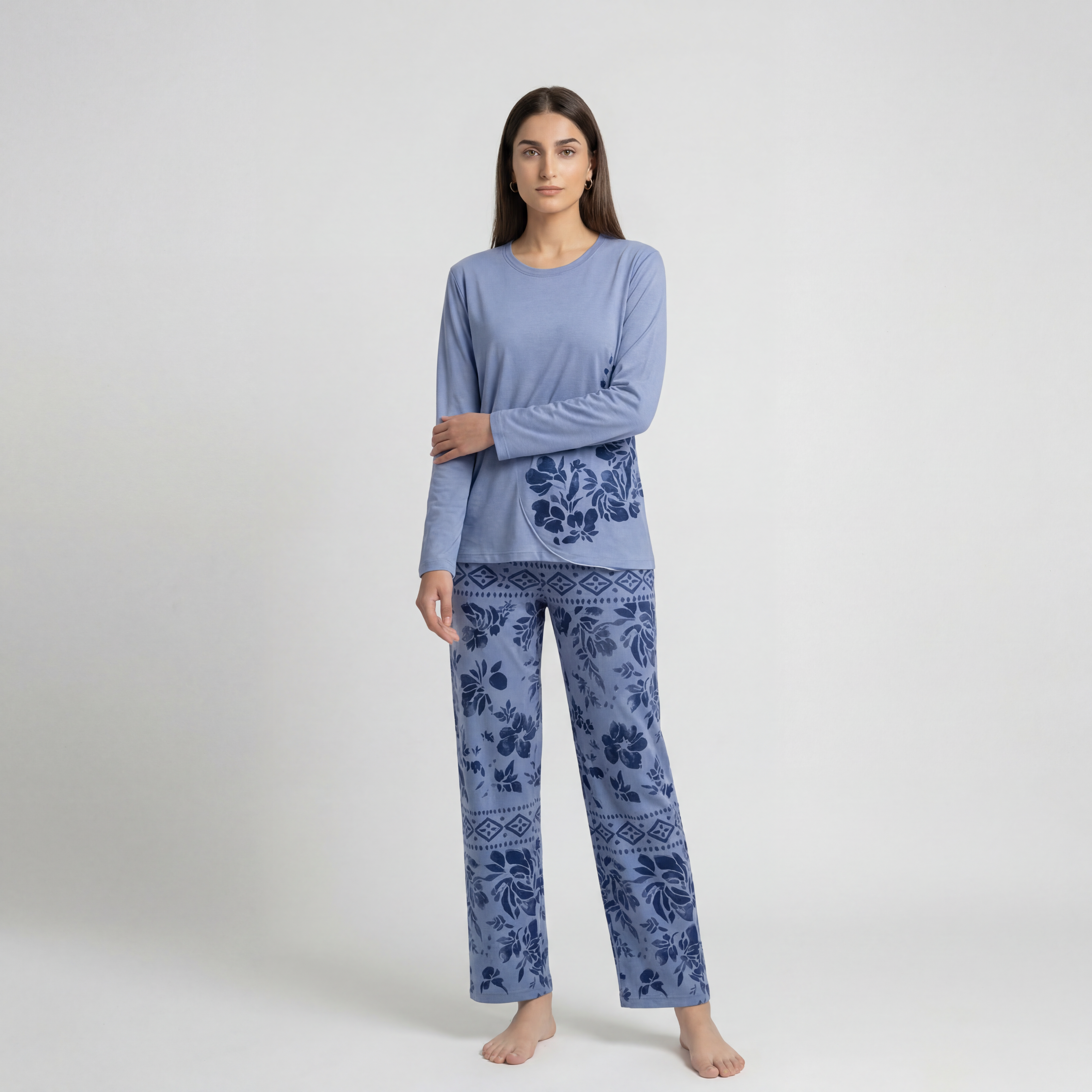 Leaf Print Soft Cotton Night Suit