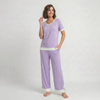 Purple White Round Neck Palazzo