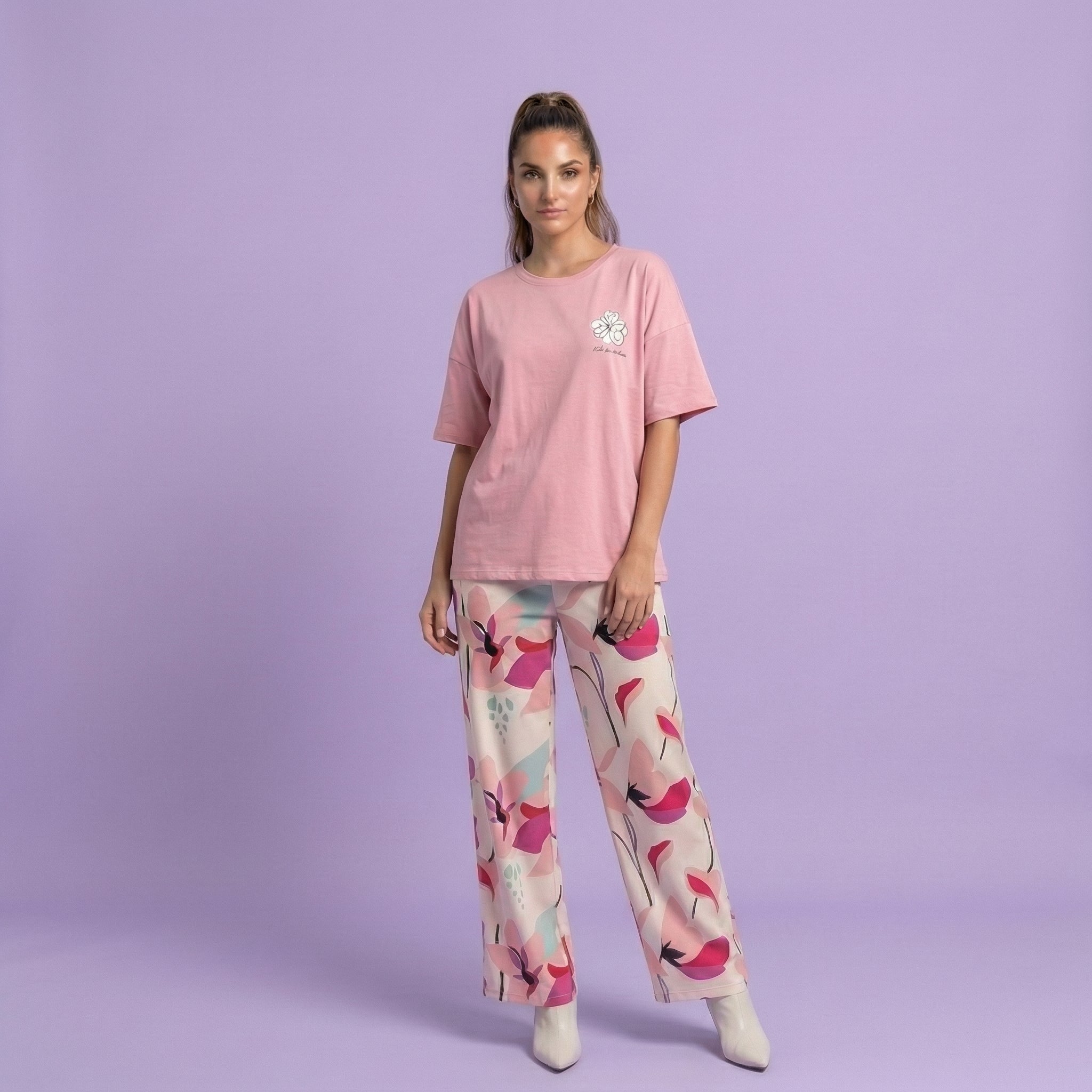 Long Leaf Print Cotton Nightwear Set