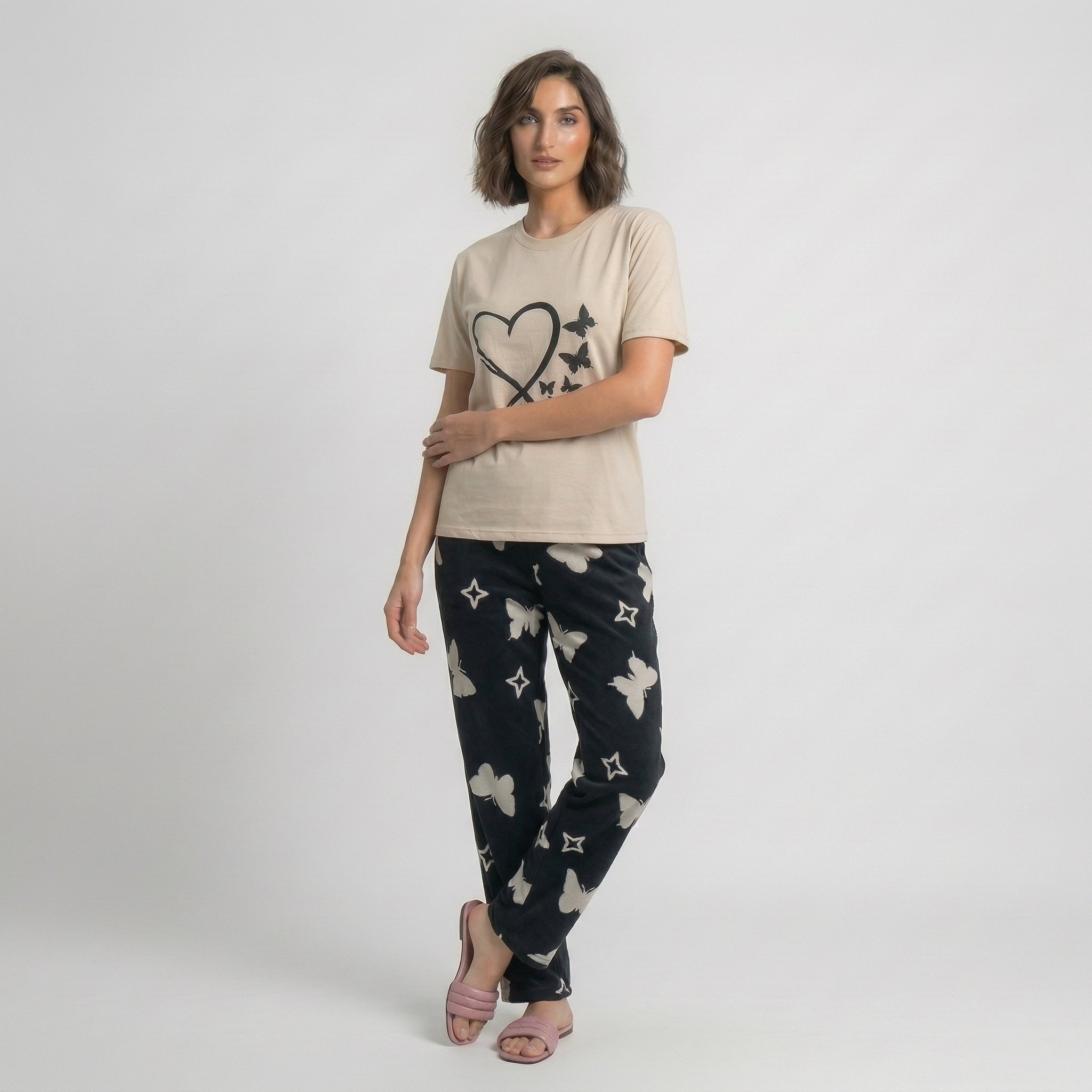 Heart Butterfly Print Cotton Nightwear Set