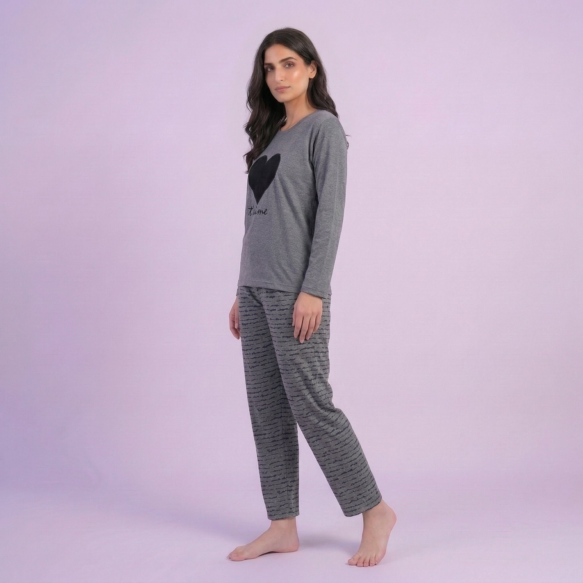 Black Heart Print Cotton Nightwear Set