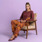 Maroon Leaf Print Cotton Nightwear