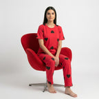 Black Multi Hearts Printed Night Suit