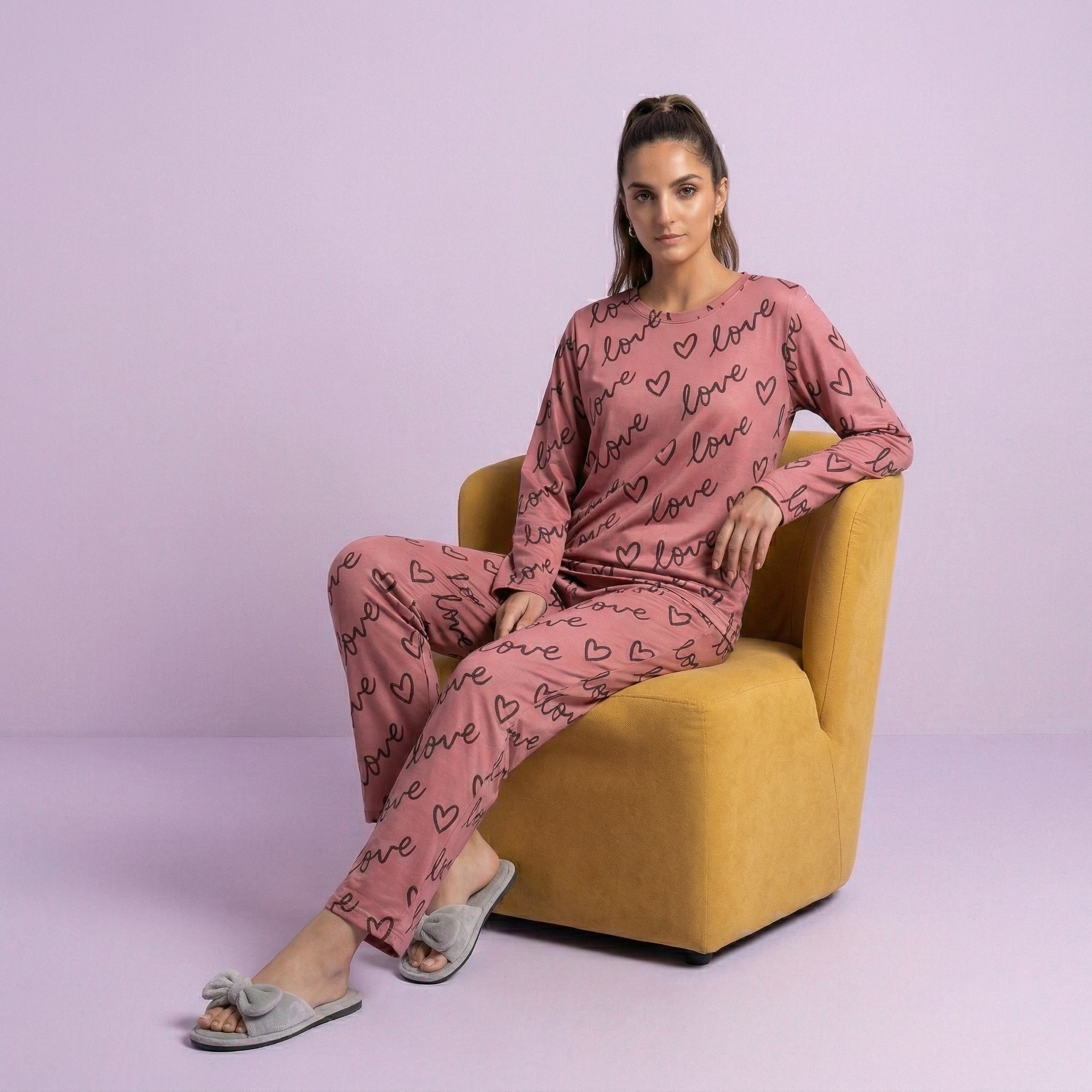 Dark Pink Love Heart Printed