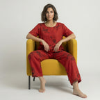 Red Ring Printed Capri Night Suit Set