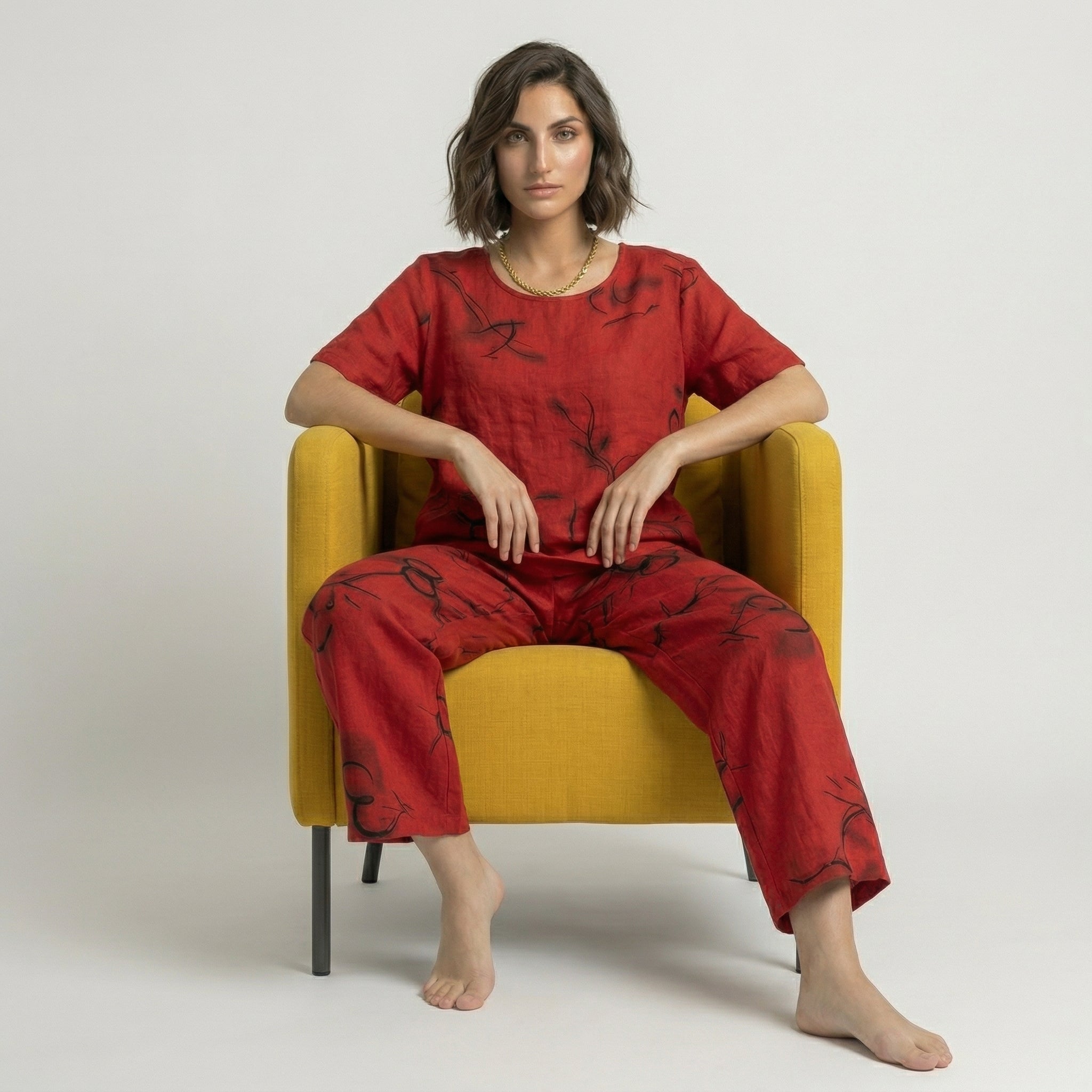 Red Ring Printed Capri Night Suit Set