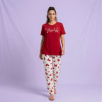 Maroon Small Butterfly Print Nightwear