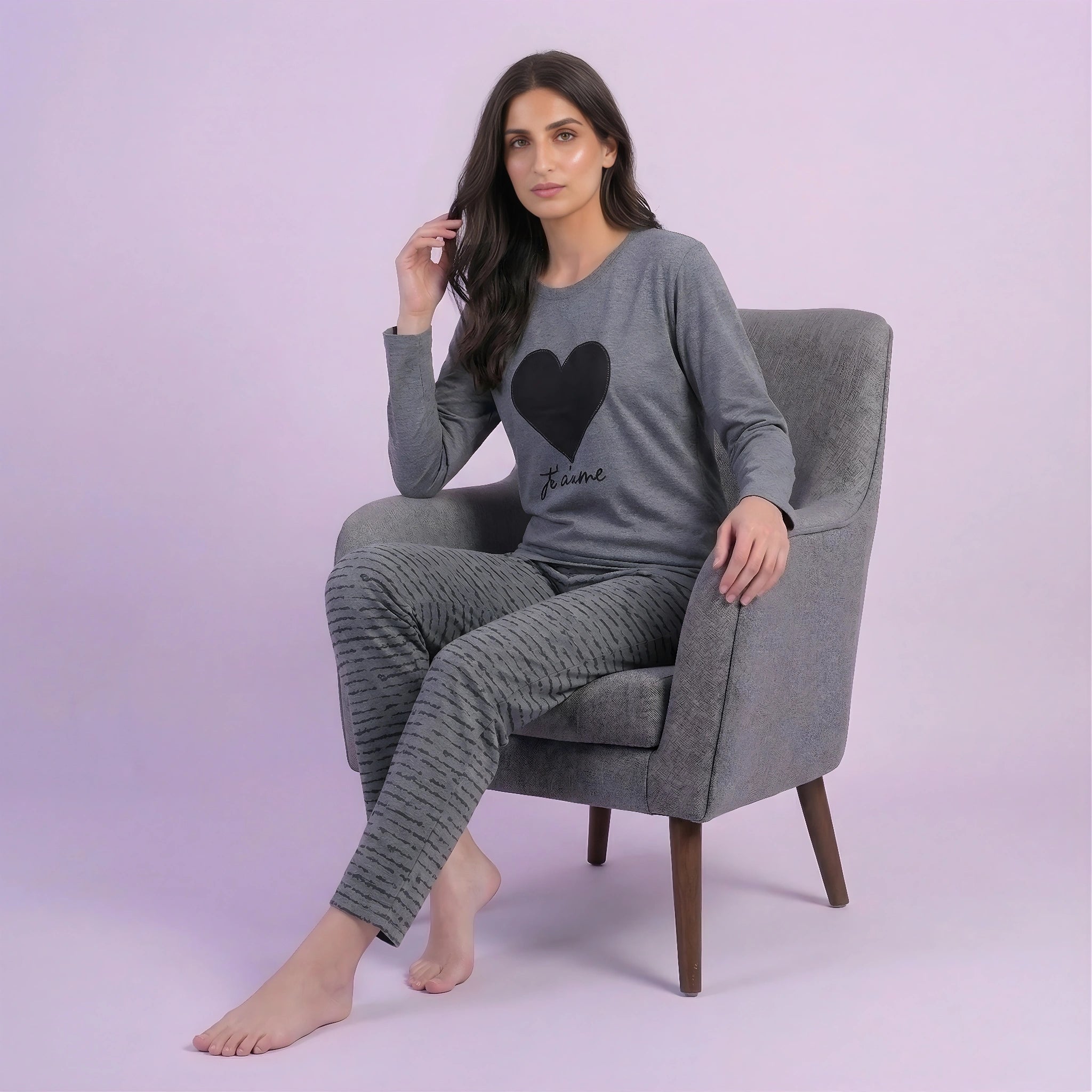 Black Heart Print Cotton Nightwear