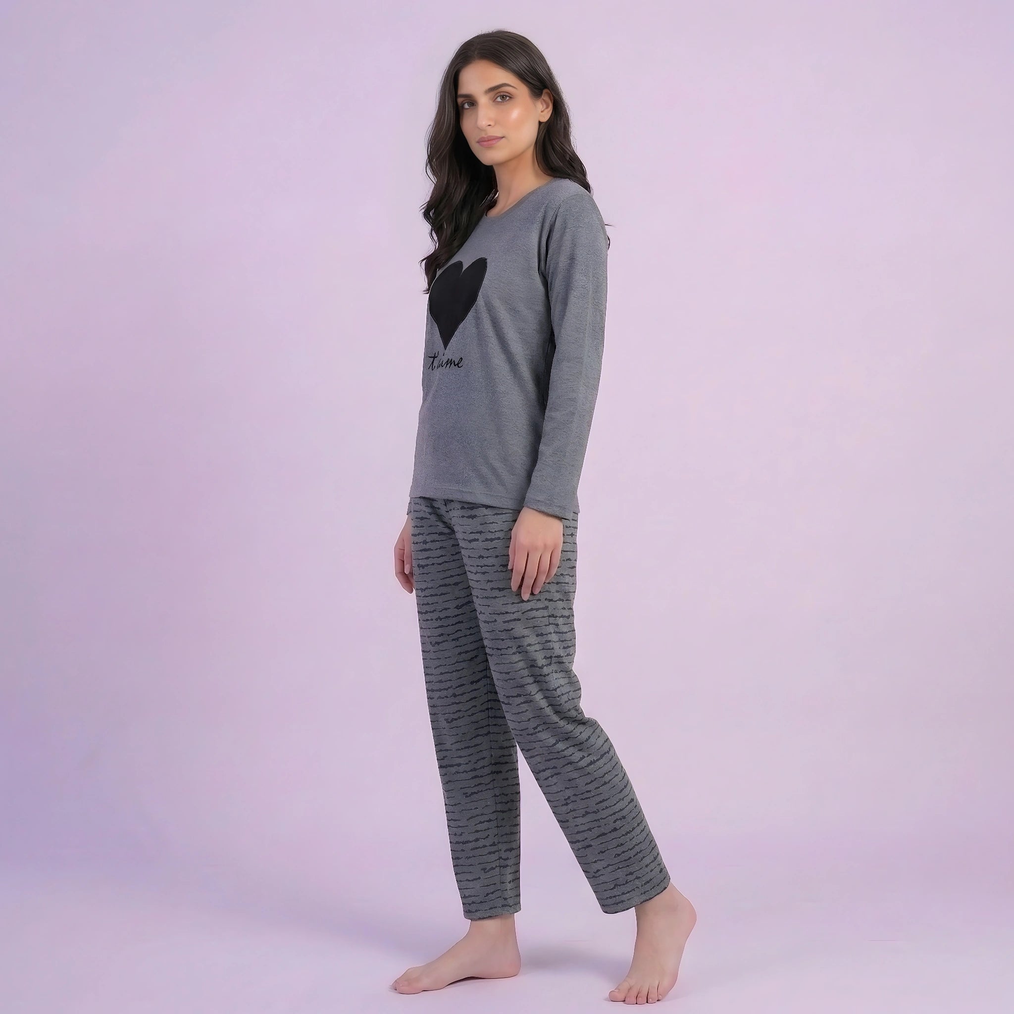 Black Heart Print Cotton Nightwear