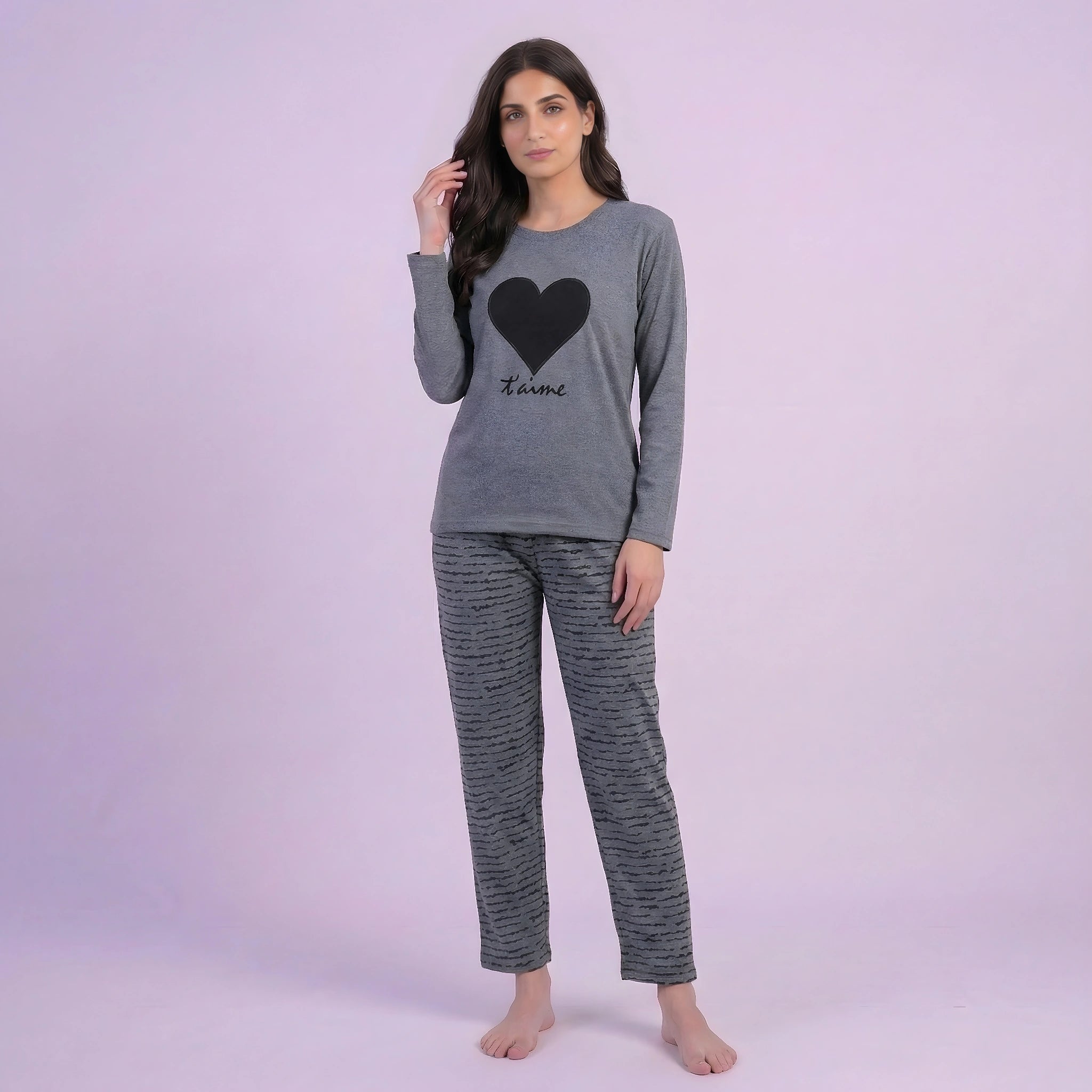 Black Heart Print Cotton Nightwear