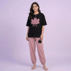 Pink Maple Leaf Casual Cotton Night Suit