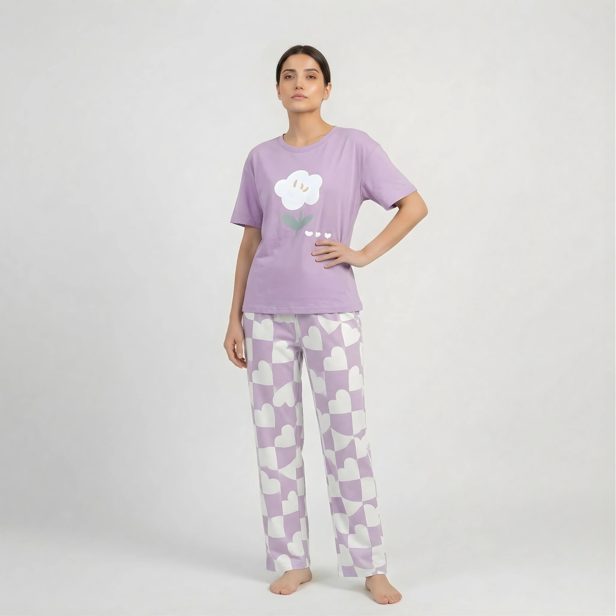 Purple Flower Print Nightwear Set