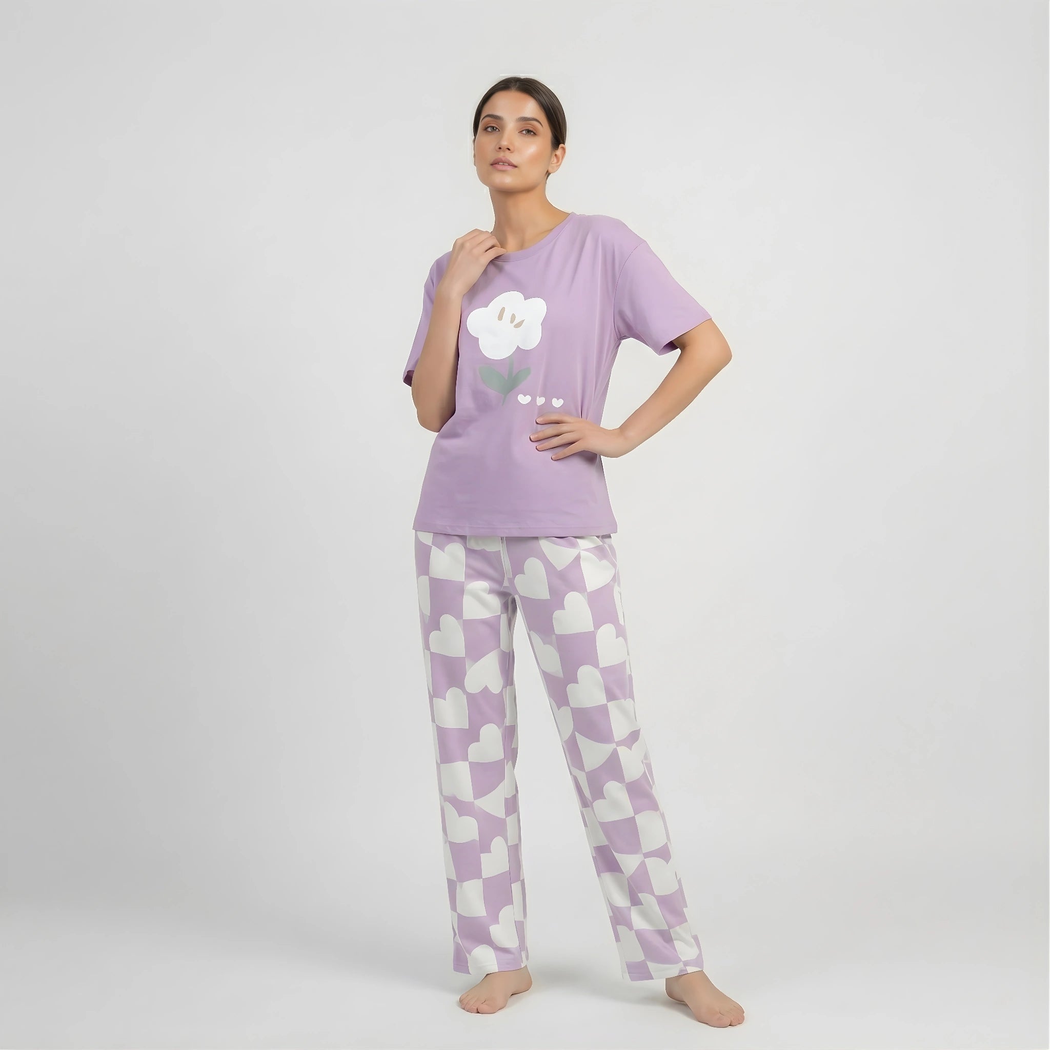 Purple Flower Print Nightwear Set