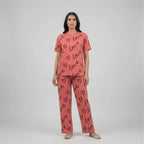 Pink Heart Print Cotton Nightwear Set