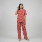 Pink Heart Print Cotton Nightwear Set