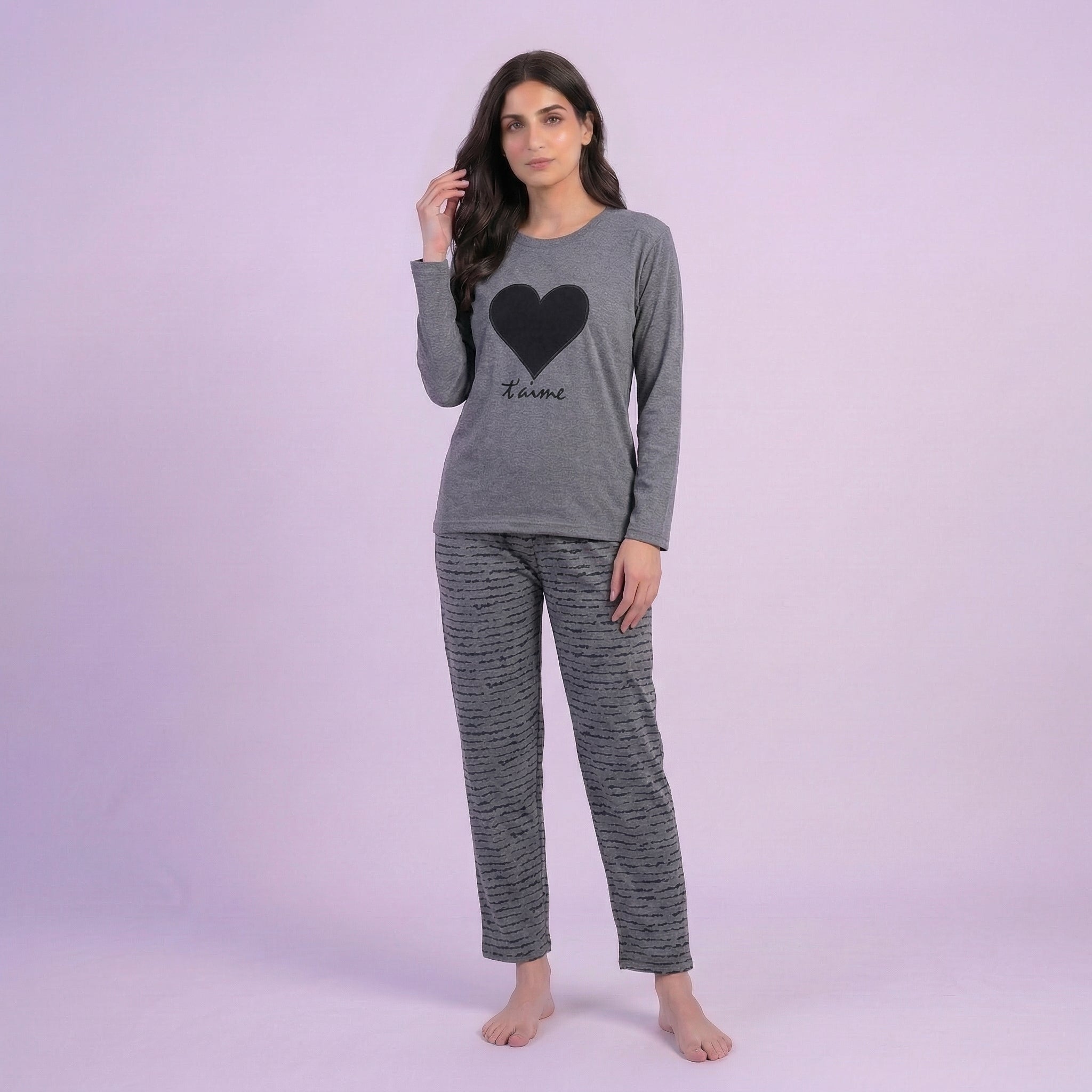 Black Heart Print Cotton Nightwear Set