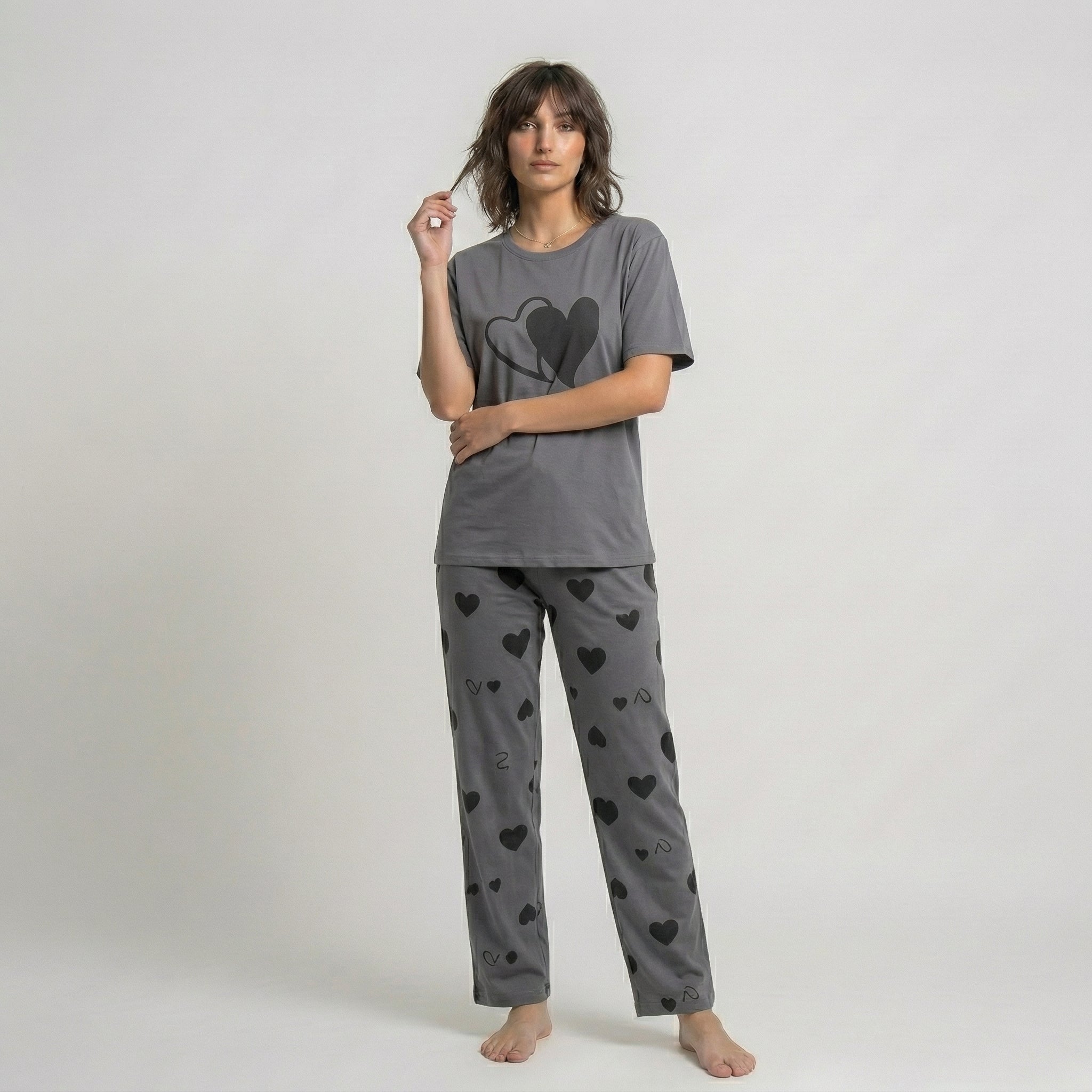 Double Heart Print Night Suit Set