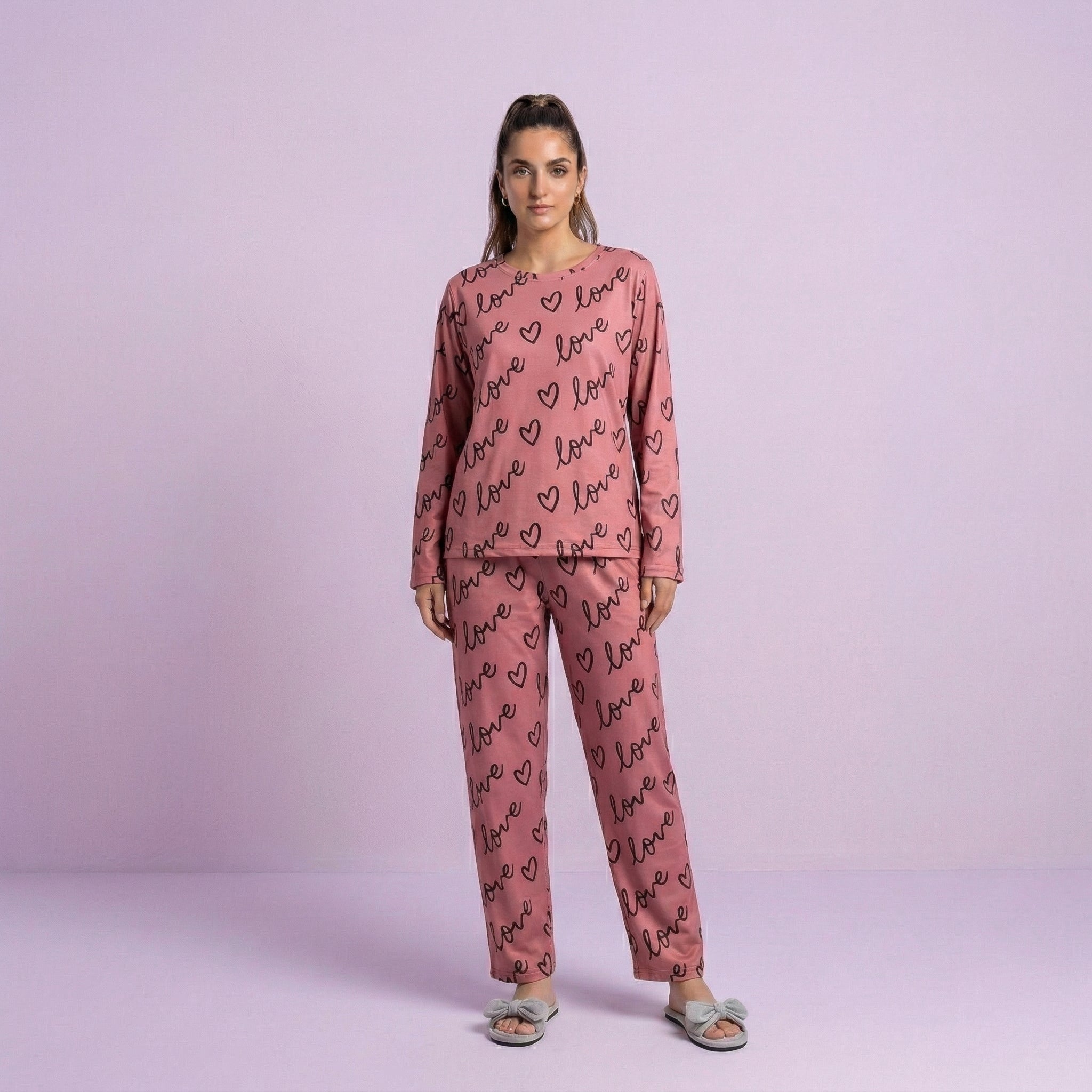 Dark Pink Love Heart Printed