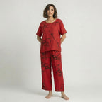 Red Ring Printed Capri Night Suit Set