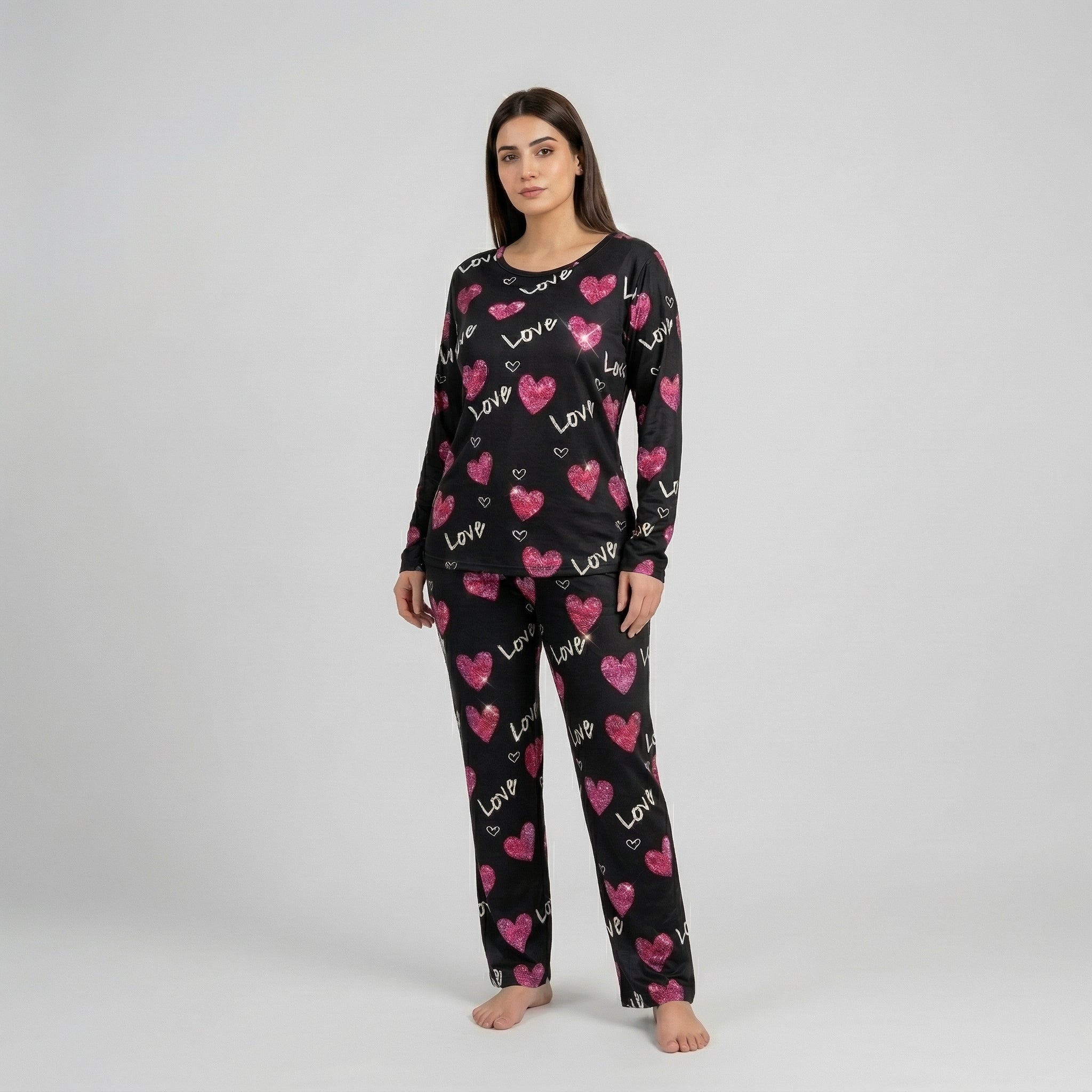 Black Heart Print Cotton Nightwear