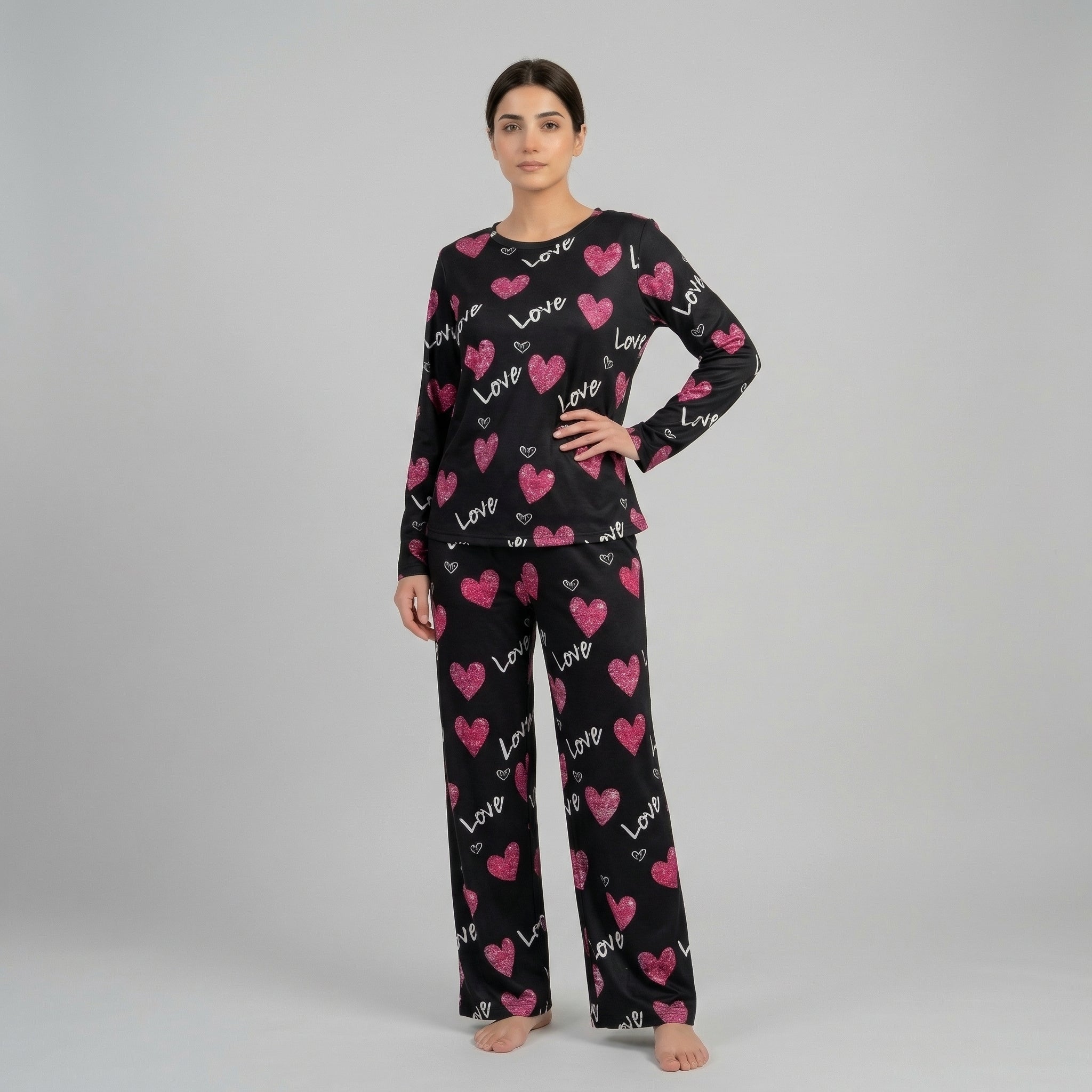 Black Heart Print Cotton Nightwear