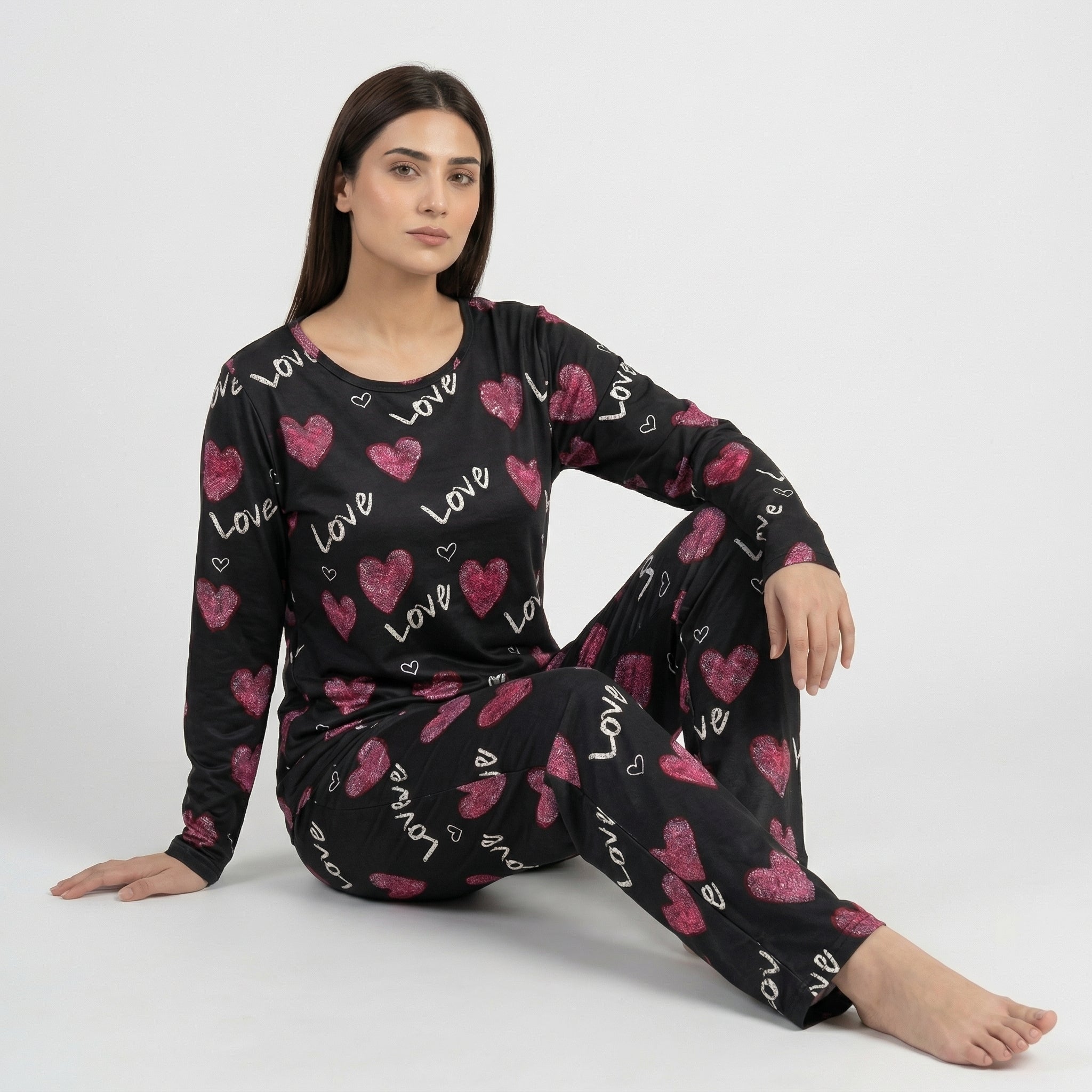 Black Heart Print Cotton Nightwear