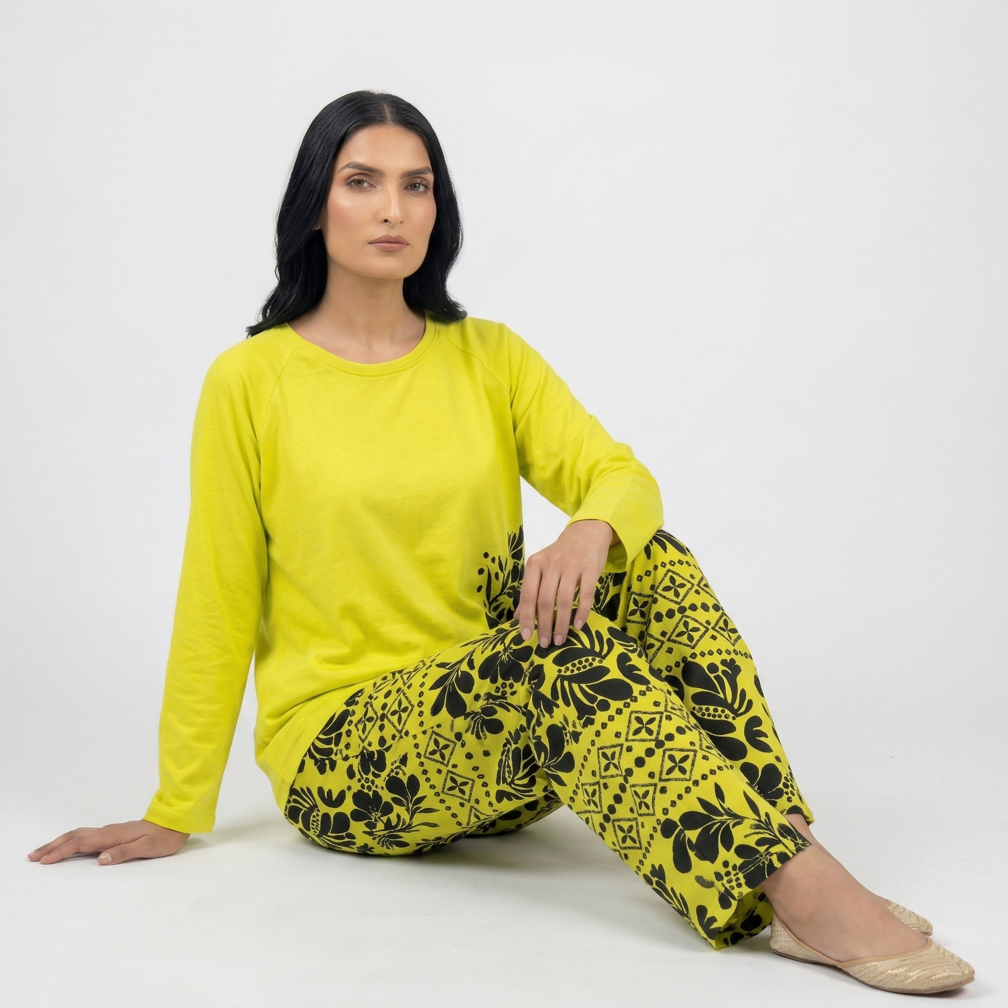 Golden Leaves Cotton Night Suit