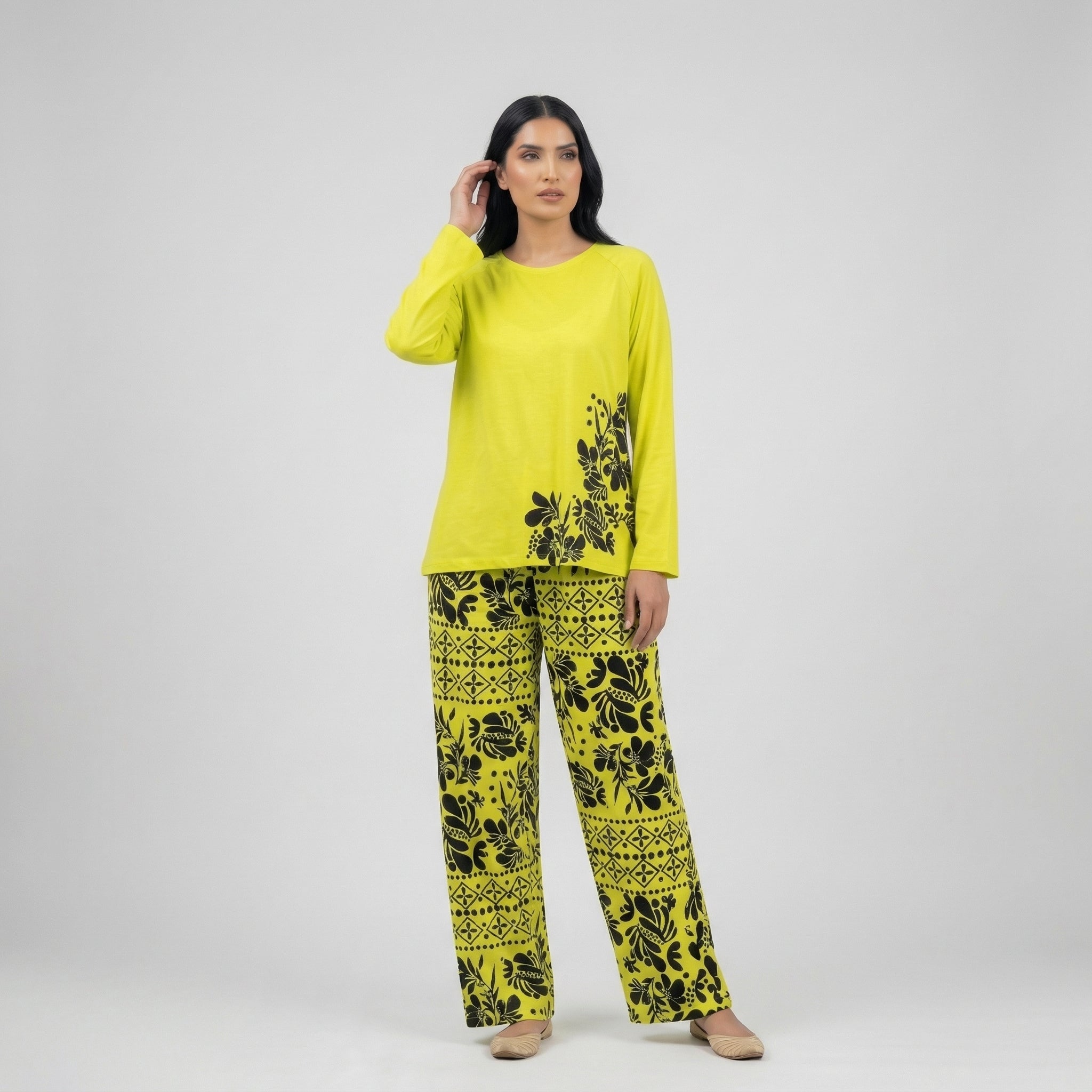 Golden Leaves Cotton Night Suit