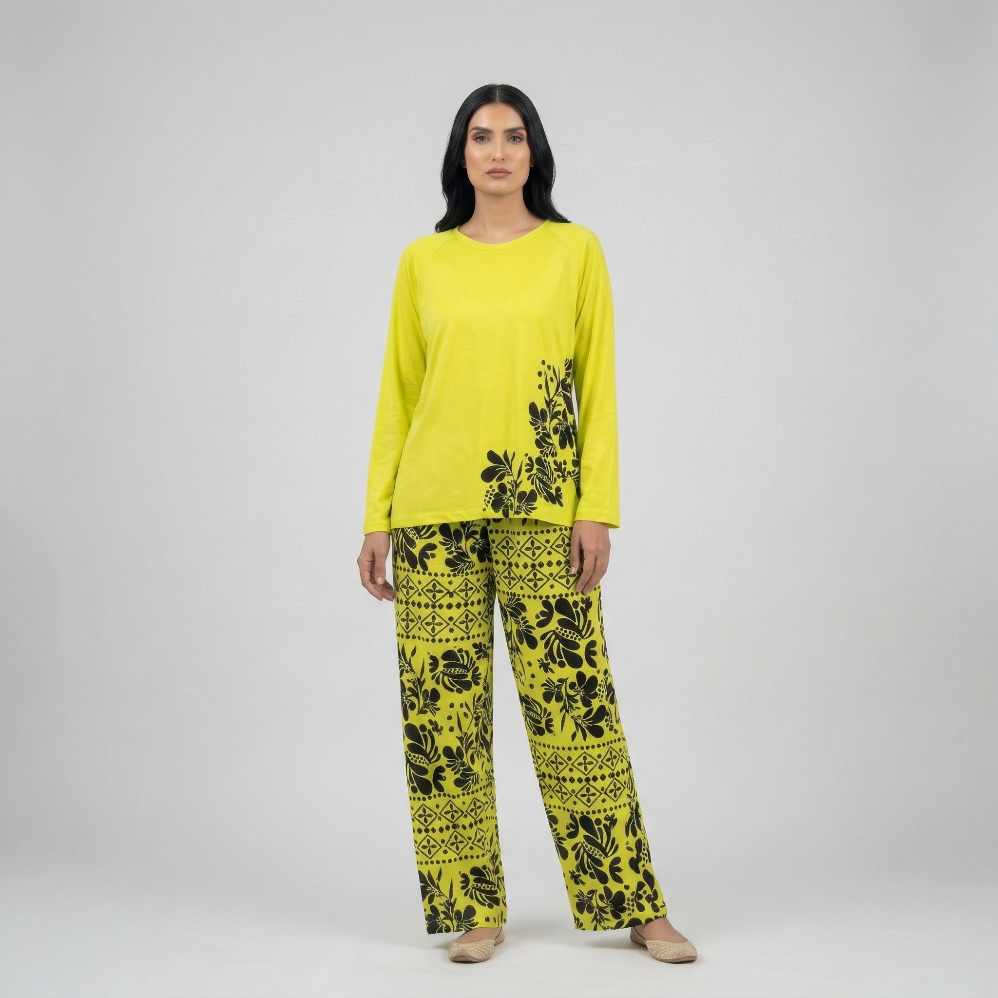 Golden Leaves Cotton Night Suit