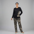 Black Leaves Printed Night Suit