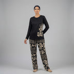 Black Leaves Printed Night Suit