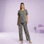 Grey Heart Printed Night Suit
