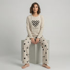 Grey Puzzle Heart Print  Nightwear