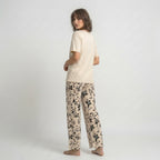 Cream Leaf Printed Night Suit