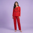 Red Smiley Print Pajama Night Suit