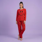 Red Smiley Print Pajama Night Suit