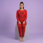 Red Smiley Print Pajama Night Suit