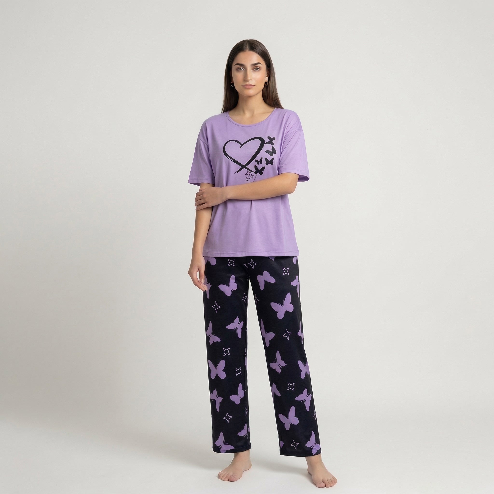 Heart & Butterfly Print Cotton Nightwear Set
