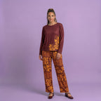 Maroon Leaf Print Cotton Nightwear