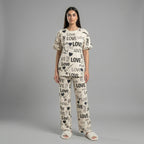Love Print Drop Shoulder Cotton Nightwear