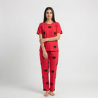 Black Multi Hearts Printed Night Suit